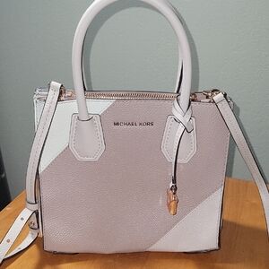 Michael Kors White and Gray Satchel with Structured Design